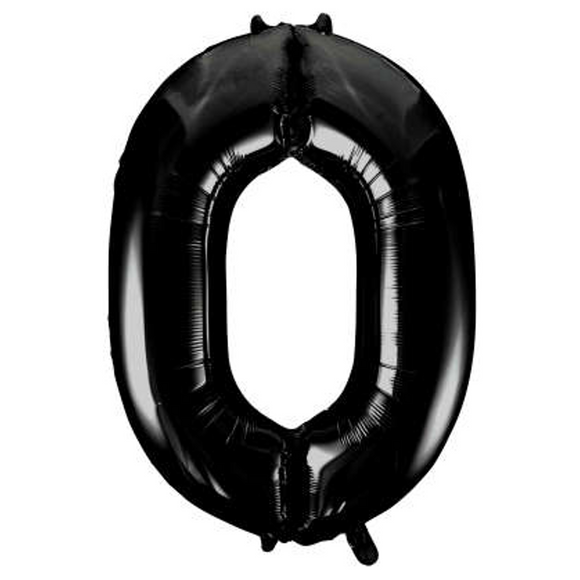 COLLECTION ONLY - Large Black Number 0 Super Shape Foil Balloon Filled with Helium & Dressed with Ribbon & Weight