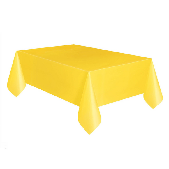Sunshine Yellow Plastic Oblong Tablecloth 2.37 x 2.74 Meters