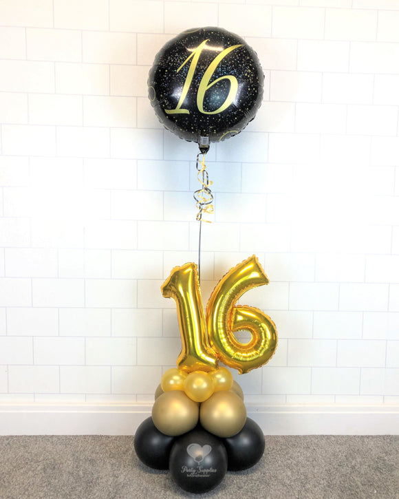 COLLECTION ONLY - 16 Gold & Black Table Tower - Standard Foil Balloon