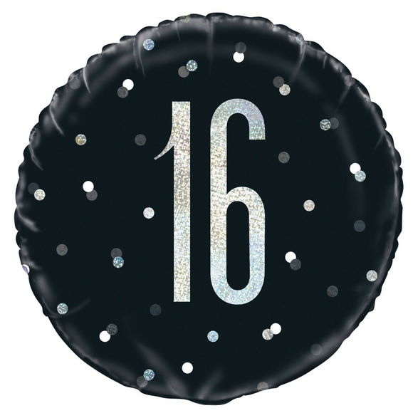 COLLECTION ONLY - 1 Black 16 Standard Foil Balloon Filled with Helium & Dressed with Ribbon & Weight
