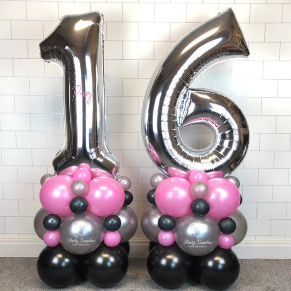 COLLECTION ONLY - Pink, Silver & Black - Personalised Double Number Tower