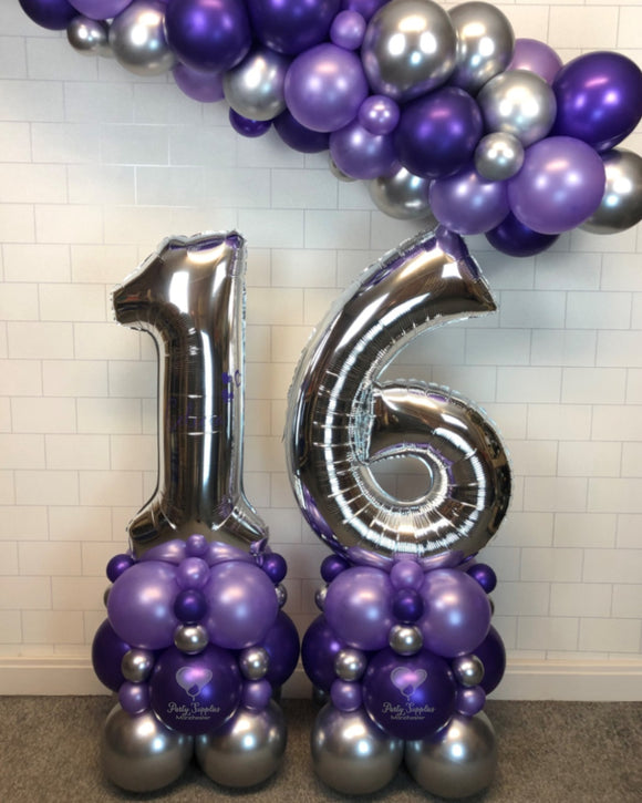 COLLECTION ONLY - Personalised Purple & Silver Double Number Tower & Organic Garland
