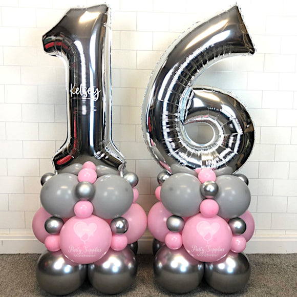 COLLECTION ONLY - Pink, Grey & Silver - Personalised Double Number Tower
