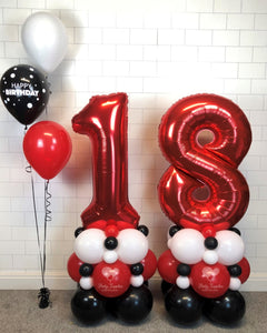 COLLECTION ONLY - Red White & Black Double Number Tower & 1 Balloon Cluster