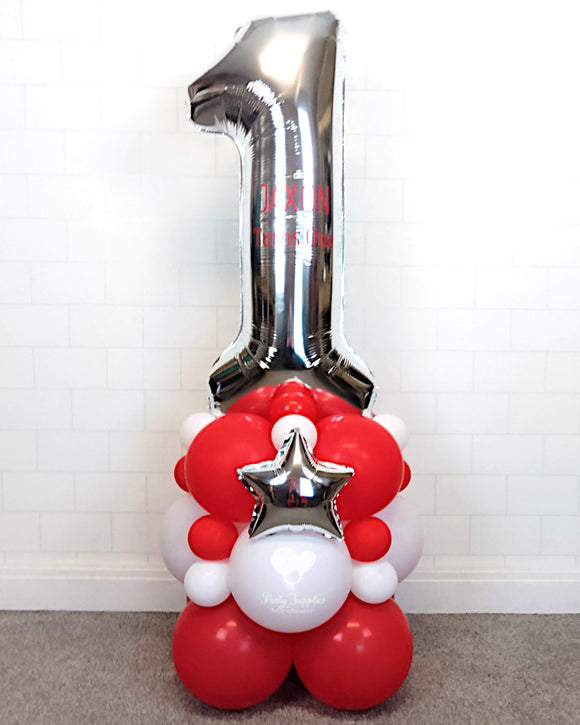 COLLECTION ONLY - RABBIT Red & Silver Number Tower Personalised with a Name