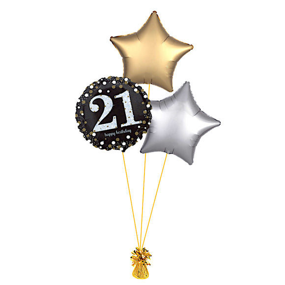 COLLECTION ONLY -  21st Birthday Foil Balloon Bouquet Filled with Helium & Dressed with Ribbon & Weight