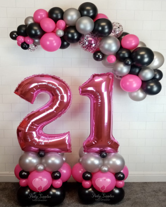 COLLECTION ONLY - Pink, Silver & Black Double Number Tower & Organic Garland