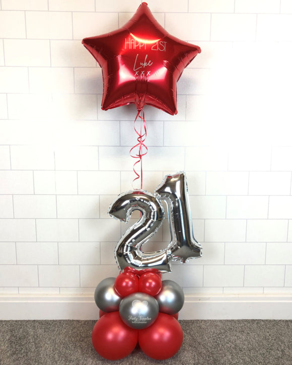 COLLECTION ONLY - Red & Silver Small Number Table Tower with Red Personalised Star