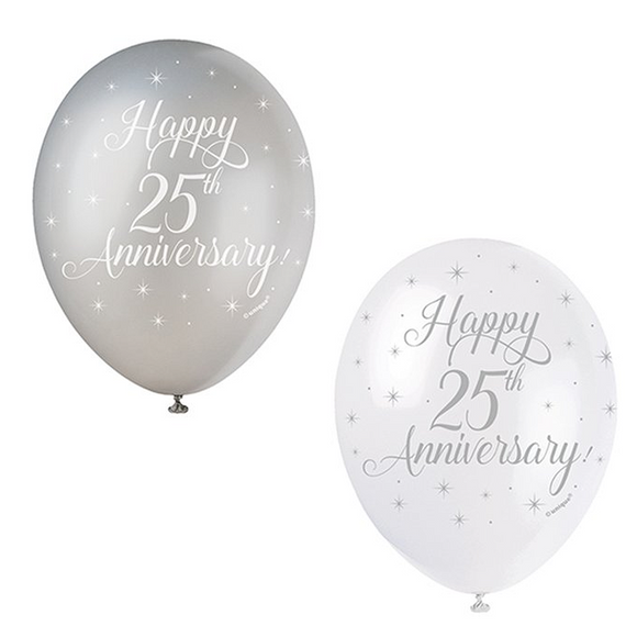 5 Happy 25th Anniversary Latex Balloons