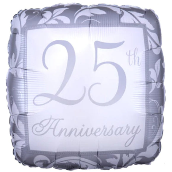 COLLECTION ONLY - 1 25th Anniversary Standard Foil Balloon Filled with Helium & Dressed with Ribbon & Weight