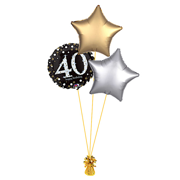 COLLECTION ONLY -  40th Birthday Foil Balloon Bouquet Filled with Helium & Dressed with Ribbon & Weight