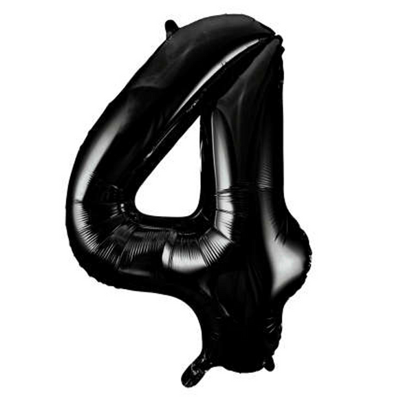 COLLECTION ONLY - Large Black Number 4 Super Shape Foil Balloon Filled with Helium & Dressed with Ribbon & Weight