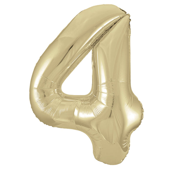 COLLECTION ONLY - Large White Gold Number 4 Super Shape Foil Balloon Filled with Helium & Dressed with Ribbon & Weight