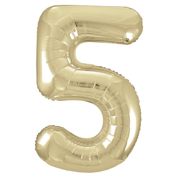 COLLECTION ONLY - Large White Gold Number 5 Super Shape Foil Balloon Filled with Helium & Dressed with Ribbon & Weight