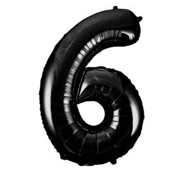 COLLECTION ONLY - Large Black Number 6 Super Shape Foil Balloon Filled with Helium & Dressed with Ribbon & Weight