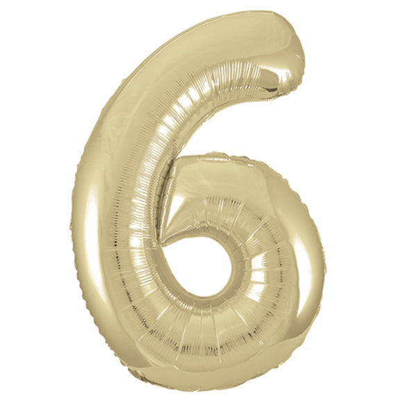 COLLECTION ONLY - Large White Gold Number 6 Super Shape Foil Balloon Filled with Helium & Dressed with Ribbon & Weight