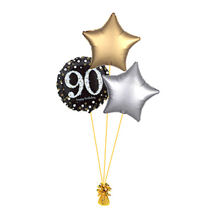 COLLECTION ONLY -  90th Birthday Foil Balloon Bouquet Filled with Helium & Dressed with Ribbon & Weight
