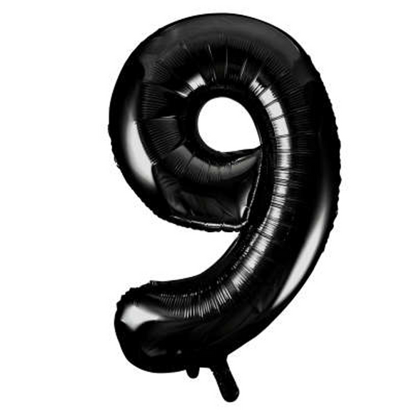 COLLECTION ONLY - Large Black Number 9 Super Shape Foil Balloon Filled with Helium & Dressed with Ribbon & Weight