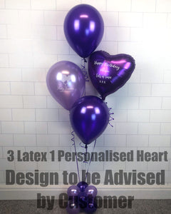 COLLECTION ONLY -  COLOURS TO BE ADVISED BY CUSTOMER 3 Latex Balloons, 1 Personalised Heart & Balloon Base