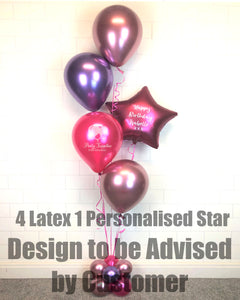COLLECTION ONLY - COLOURS TO BE ADVISED BY CUSTOMER 4 Latex Balloons , 1 Personalised Star & Balloon Base