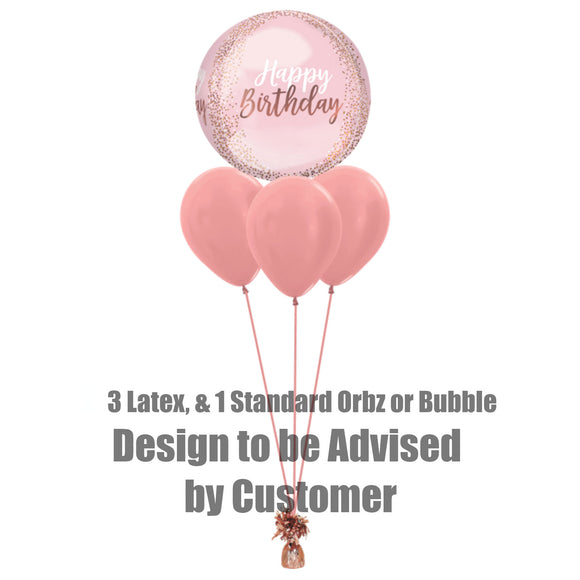 COLLECTION ONLY -  3 Latex Balloons & 1 Standard Orbz or Bubble Balloon on a Weight