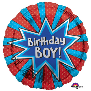 COLLECTION ONLY - 1 Birthday Boy! Standard Foil Filled with Helium & Dressed with Ribbon & Weight