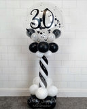 COLLECTION ONLY - Black & White Twisted Tower Topped with a Clear Bubble filled with Balloons & Black Confetti - Black Message