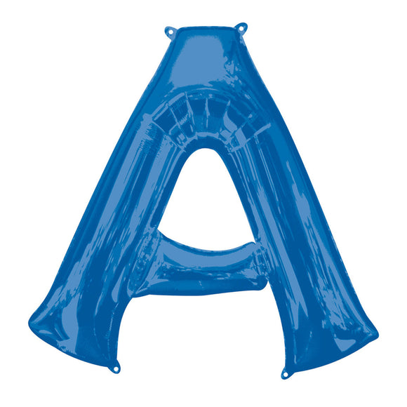 COLLECTION ONLY - Blue Letter A Filled with Helium & Dressed with Ribbon & Weight
