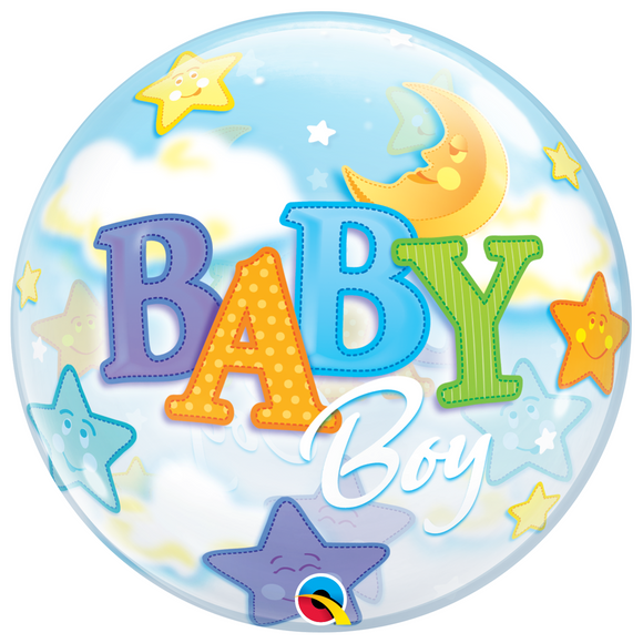 COLLECTION ONLY - 1 Baby Boy Moon & Stars Bubble Balloon 22