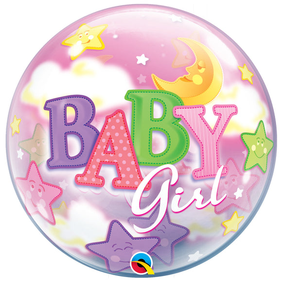COLLECTION ONLY - 1 Baby Girl Moon & Stars Bubble Balloon 22