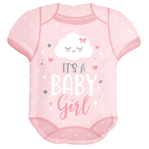 COLLECTION ONLY - 1 It's a Baby Girl Onesie Foil Super Shape 24" Filled with Helium & Dressed with Ribbon & Weight