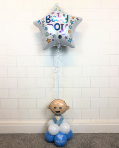 COLLECTION ONLY - BABY - Blue & White Table Tower - Standard Foil Balloon