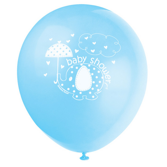 8 Umbrellaphants Blue Baby Shower Latex Balloons