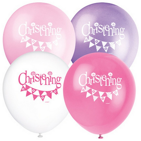 8 Pink Bunting Christening Latex Balloons