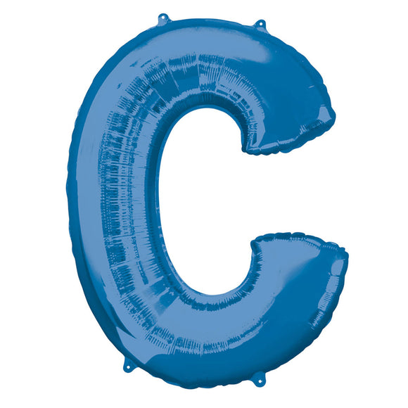 COLLECTION ONLY - Blue Letter C Filled with Helium & Dressed with Ribbon & Weight