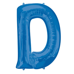 COLLECTION ONLY - Blue Letter D Filled with Helium & Dressed with Ribbon & Weight