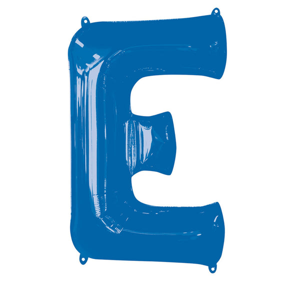 COLLECTION ONLY - Blue Letter E Filled with Helium & Dressed with Ribbon & Weight