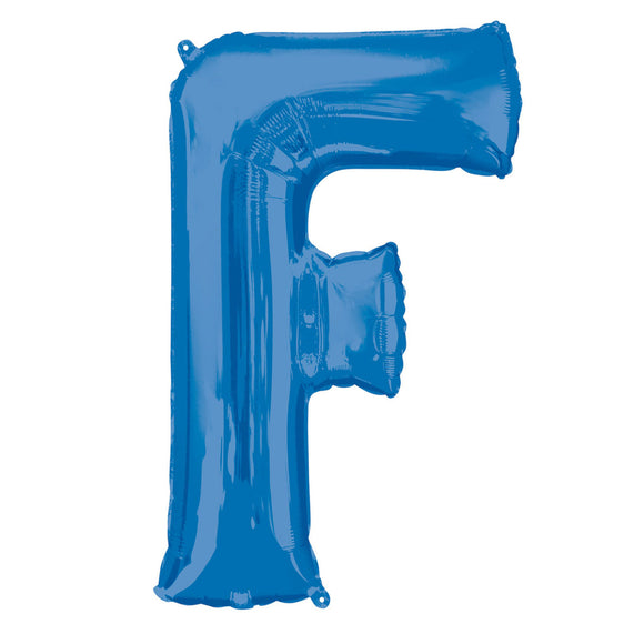 COLLECTION ONLY - Blue Letter F Filled with Helium & Dressed with Ribbon & Weight