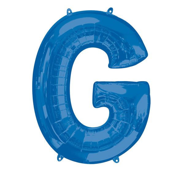 COLLECTION ONLY - Blue Letter G Filled with Helium & Dressed with Ribbon & Weight