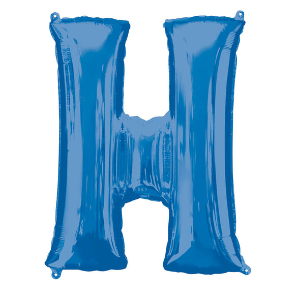 COLLECTION ONLY - Blue Letter H Filled with Helium & Dressed with Ribbon & Weight