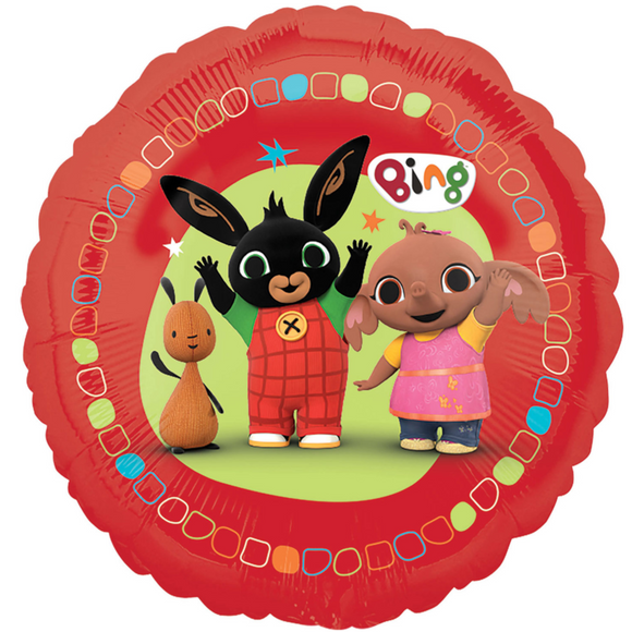 COLLECTION ONLY - 1 Red Bing & Friends Licensed Standard Foil Filled with Helium & Dressed with Ribbon & Weight