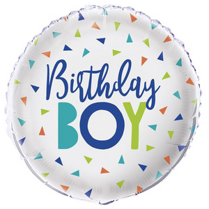 COLLECTION ONLY - 1 Birthday Boy Standard Foil Filled with Helium & Dressed with Ribbon & Weight