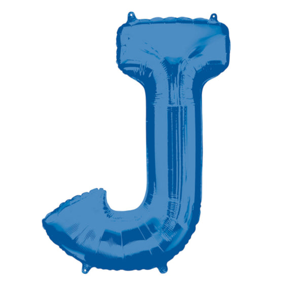 COLLECTION ONLY - Blue Letter J Filled with Helium & Dressed with Ribbon & Weight