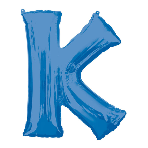 COLLECTION ONLY - Blue Letter K Filled with Helium & Dressed with Ribbon & Weight
