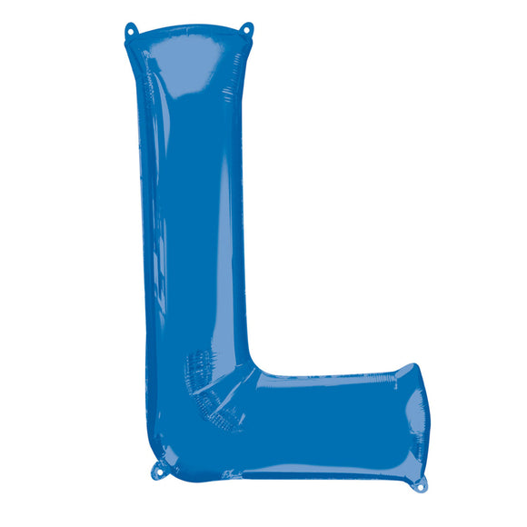 COLLECTION ONLY - Blue Letter L Filled with Helium & Dressed with Ribbon & Weight
