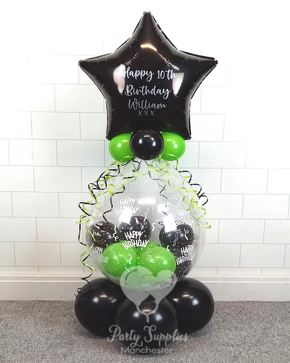 COLLECTION ONLY - Happy Birthday Print Gift Balloon Topped with a Black Personalised Star