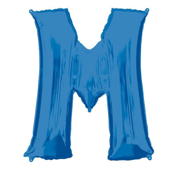 COLLECTION ONLY - Blue Letter M Filled with Helium & Dressed with Ribbon & Weight