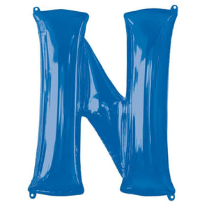 COLLECTION ONLY - Blue Letter N Filled with Helium & Dressed with Ribbon & Weight