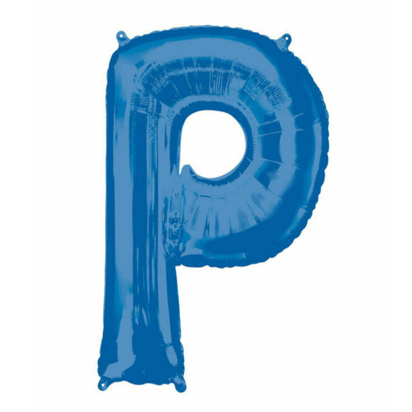COLLECTION ONLY - Blue Letter P Filled with Helium & Dressed with Ribbon & Weight