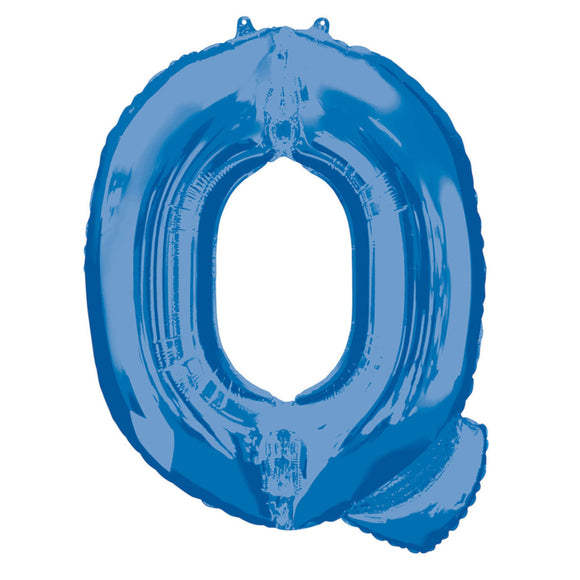 COLLECTION ONLY - Blue Letter Q Filled with Helium & Dressed with Ribbon & Weight